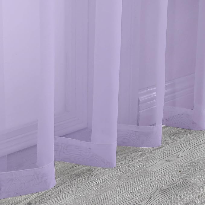 Chyhomenyc Sheer Lilac Tier Curtains 24 Inch Length, Small Window Curtains Treatment for Bathroom Living Room Basement, Short Rod Pocket Cafe Curtain, 42W x 24L Inches, 2 Panels