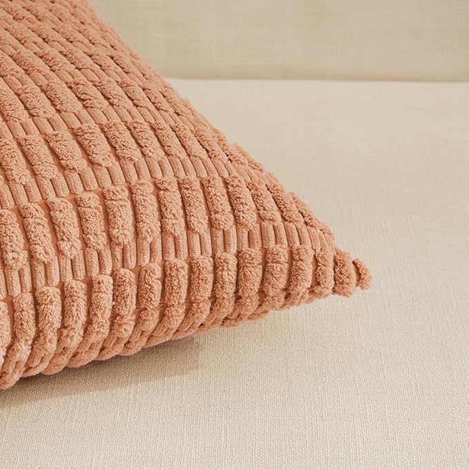 Fancy Homi 4 Packs Peach Decorative Throw Pillow Covers 26x26 Inch for Living Room Couch Bed, Rustic Modern Farmhouse Boho Home Decor, Soft Plush Corduroy Cute Square Accent Cushion Case 66x66 cm