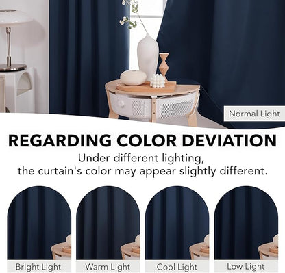 Deconovo Blackout Curtains, Thermal Insulated, W42 x L63 2 Panels, Back Tab, Machine Washable, Room-Darkening Drapes for Bedroom/Living Room Navy Blue