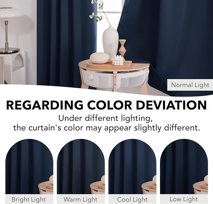 Deconovo Back Tab and Rod Pocket Drapes and Curtains Short Blackout Curtains for Kitchen Windows 42Wx54L Inch Navy Blue 2 Panels