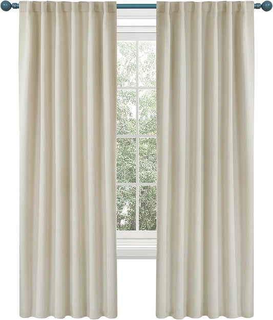 Deconovo Short Blackout Curtains for Small Windows Thermal Insulated Rod Pocket and Back Tab Curtains 42Wx45L Inch Light Beige 2 Panels