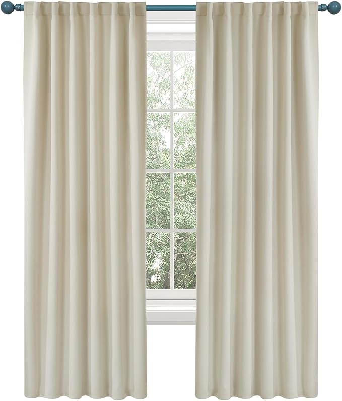 Deconovo Blackout Curtains, Thermal Insulated, W42 x L72 2 Panels, Back Tab, Machine Washable, Room-Darkening Drapes for Bedroom/Living Room Light Beige