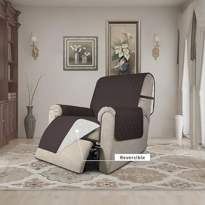 Easy-Going Recliner Chair Slipcover Reversible Sofa Cover Water Resistant Couch Cover Furniture Protector with Elastic Straps for Pets Dog (Recliner 22 inch, Chocolate/Ivory)