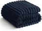HIMEET Navy Blue Ribbed Throw Blanket for Couch - 300GSM Lightweight Soft Fleece Blanket for Women Men, Cozy Blankets for Mothers Gifts, Striped Spring Home Room Decor, Navy Blue, 50x60 Inches