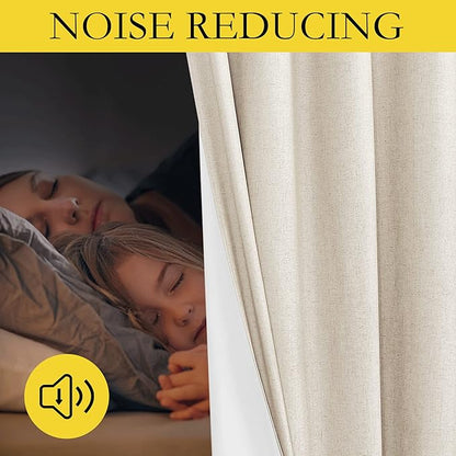 NICETOWN 100% Absolutely Blackout Linen Curtains with Thermal Insulated White Liner, 52" Wide, 2 Panels, 72 inches Long Drapes, Grommet Retro Beige Linen Curtains Vertical Drapes Privacy for Bedroom