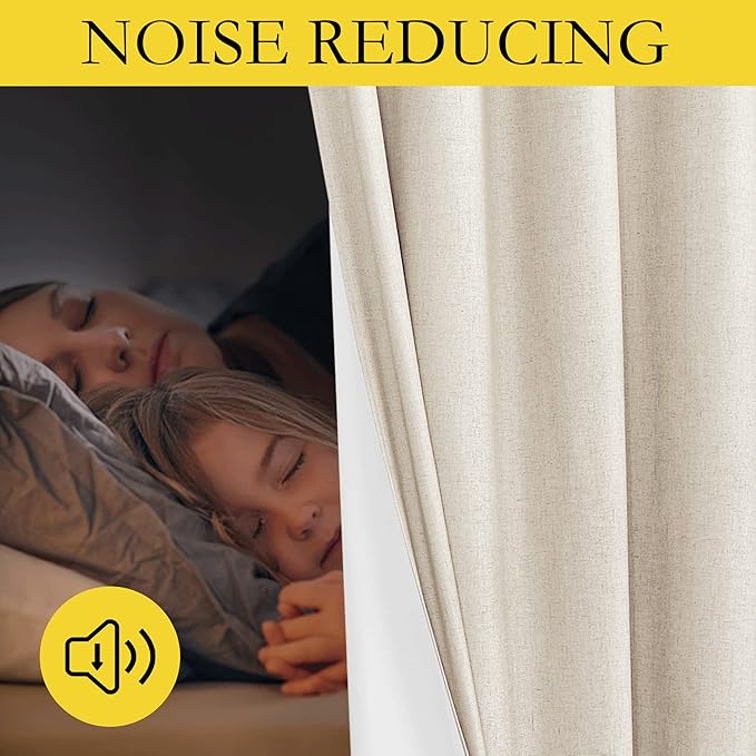 NICETOWN 100% Absolutely Blackout Linen Curtains with Thermal Insulated White Liner, 52" W, 2 PCs, Beige, 120" Long Drapes Sweep The Floor Decorative Keep Privacy Panels for Living Room/Villa/Bedroom