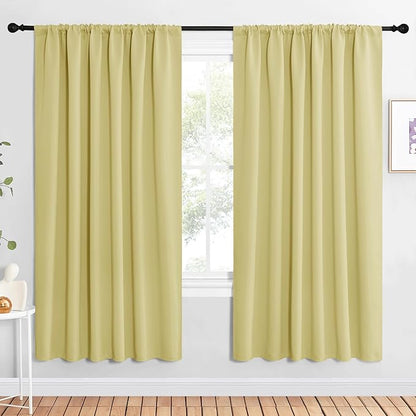 NICETOWN Bedroom Window Curtain Panels, Paler Yellow, 2 Panels, 62 in x 72 in (W x L), Window Treatment Thermal Insulated Rod Pocket Room Darkening Curtains/Drapes for Patio Door