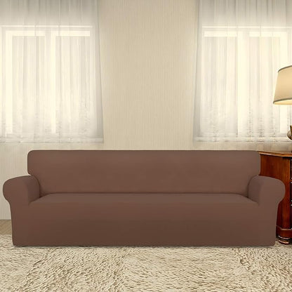 PureFit Super Stretch 4 Seater Sofa Slipcover – Spandex Non Slip Soft Couch Sofa Cover, Washable Furniture Protector with Non Skid Foam and Elastic Bottom for Kids, Pets （XX Large, Brown）