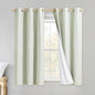 NICETOWN Sage Green Linen Blackout Curtains for Night Shift, Great Job, Set of 2, 34" by 48", Short Kitchen Burlap Linen 100% Blackout Drape Panels with Bronze Grommets for Blocking Light