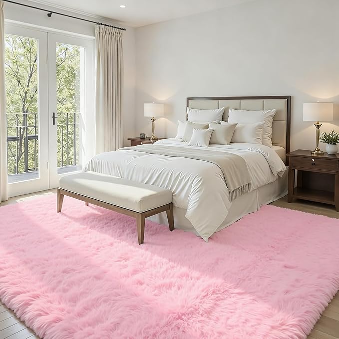 6x9 Area Rugs for Living Room Rug: Soft Fluffy Shag Light Pink Rugs for Bedroom, Non-Slip Large Fuzzy Plush Rug Indoor Floor Carpet for Nursery Kids Boys Girls Room, Dorms, Playroom, Modern Home Decor