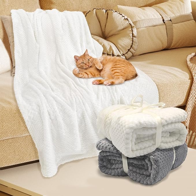 4 Pack Fleece Throw Blankets 50x60 Inches - Oeko-Tex Certified 100, 270 GSM Ultra Soft Plush for Bed, Couch and Cozy Gifts. 3D Waffle Texture, No Shedding No Pilling All Season (White)