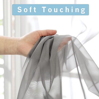 OWENIE Short Sheer Curtains 30 Inches 2 Panels Set, Kitchen Tiers Light Filtering Rod Pocket Cafe Curtains for Bathroom Small Half Window, 42 in W x 30 in L, Grey