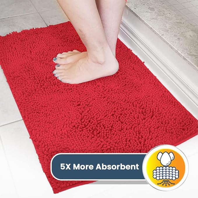 Muddy Mat® | Super Absorbent Door Mat Indoor, Microfiber Quick Dry Chenille Entryway Rug, Non-Slip Front Door Mat, Indoor Mats for Entryway, Machine Washable Pet Rug, Red 16"x24"