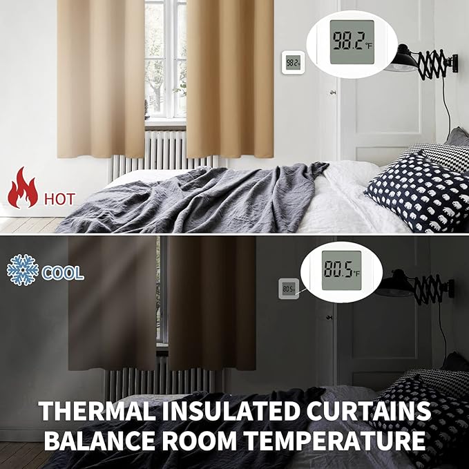 BGment Blackout Curtains for Living Room - Grommet Thermal Insulated Room Darkening Curtains for Bedroom, 2 Panels of 42 x 63 Inch, Khaki