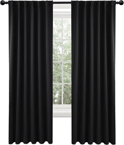 Deconovo Blackout Curtains 84 Inches Long, Black Blackout Curtains for Bedroom - 2 Panels, 52x84 Inch, Room Darkening Curtains for Living Room, Back Tab and Rod Pocket Black Curtains