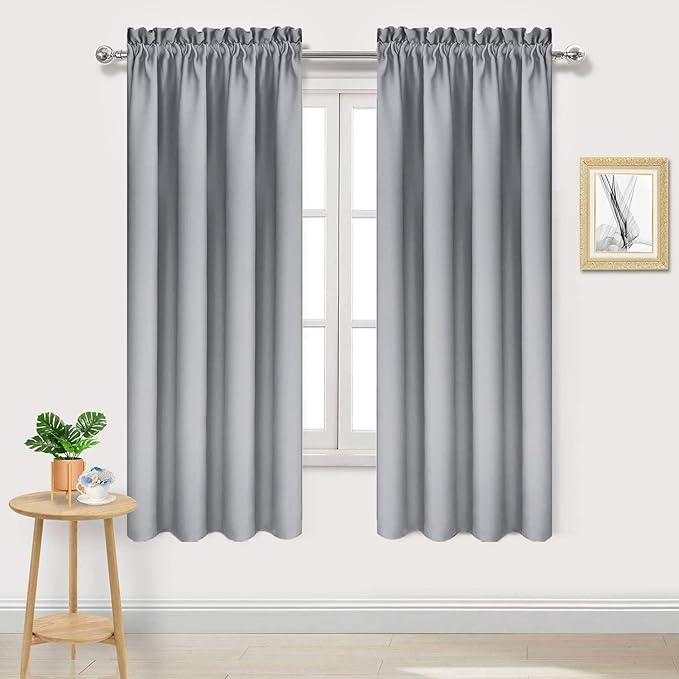 DWCN Blackout Curtains Room Darkening Thermal Insulated Bedroom Curtains Window Curtain Panels, 42 x 63 inches Long, Set of 2 Silver Grey Rod Pocket Drapes