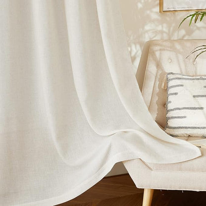 NICETOWN Natural Linen Burlap Curtains 135 inches Long, Grommet Semi Sheer Curtains Privacy with Light Filtering Window Treatments for Bedroom/Living Room, W52 x L135, 2 Panels