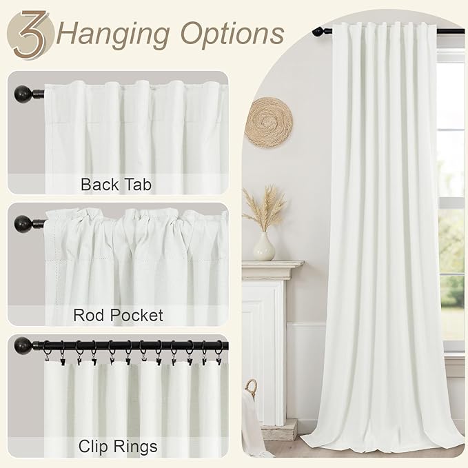 120 Inches Extra Long Curtains for Living Room 2 Panels Faux Linen Darkening Insulated Thermal 100% Blackout Drapery Ceiling Curtain for Large Big Window Treatments Ideas Drapes Off White Ivory 52x120