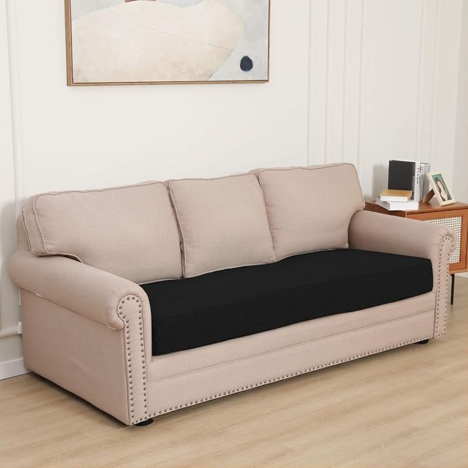 Easy-Going Stretch Cushion Cover Sofa Cushion Furniture Protector Sofa Seat Sofa slipcover Sofa Cover Soft Flexibility with Elastic Bottom(Sofa Cushion, Black)