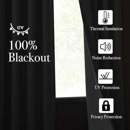 NICETOWN Faux Linen 100% Blackout 90 inch Curtains, Silver Grommet Thermal Insulated 2 Layers Window Treatments Sound Dampening for Living Room/Bedroom, Natural, W52 x L90, 2 Panels