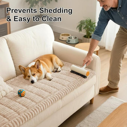 Smiry Couch Cover for Dogs Washable, Non Slip Fuzzy Pet Couch Covers for 3 Cushion Sofa Pet Friendly, Thick Soft Sofa Slipcovers Cushion Protector (Apricot, 27.6" x 59")