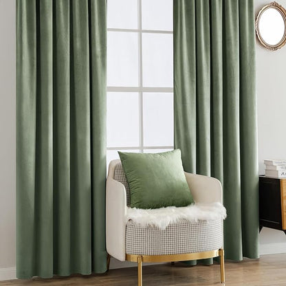 MIULEE Sage Green Velvet Curtains 84 inches - Luxury Blackout Curtains for Bedroom Living Room Thermal Insulated Super Soft Window Drapes Back Tab Rod Pocket, W52 x L84 inches, 2 Panels