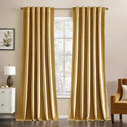 MIULEE Velvet Curtains 84 inches - Luxury Curtains for Bedroom Living Room Room Darkening Thermal Insulated Super Soft Window Drapes Rod Pocket & Back Tab, Golden, W52 x L84 inches, 2 Panels