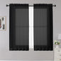 OWENIE Black Sheer Curtains, 45" Long Light Filtering Tiers for Kitchen, Basement, Bedroom - 2 Panels, Cafe Curtains for Small Windows, 42" W x 45" L