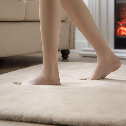 Ashler Faux Fur Rug, Ultra Soft Faux Rabbit Fur, Beige Area Rugs, 3 x 3 Feet Round, Machine Washable Nursery Decor Throw Rugs for Bedroom, Kids Room, Living Room