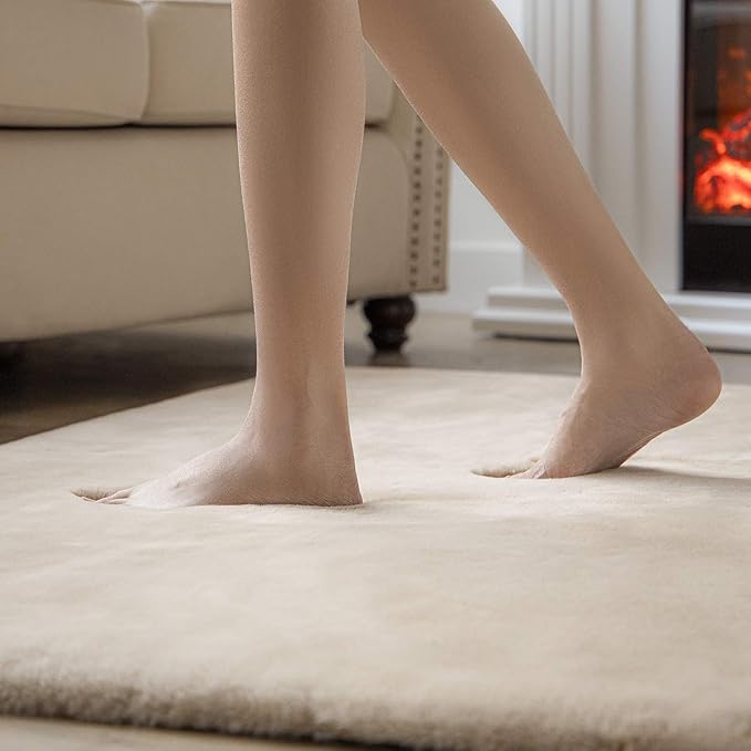 Ashler Faux Fur Rug, Ultra Soft Faux Rabbit Fur, Beige Area Rugs, 6 x 9 Feet Rectangle, Machine Washable Nursery Decor Throw Rugs for Bedroom, Kids Room, Living Room