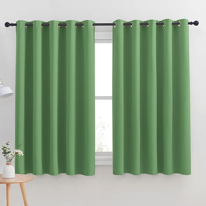 NICETOWN Blackout Curtain Panels for Bedroom, Forest Green, 2 Panels, W70 x L63-inch, Grey, Thermal Insulated Grommet Top Blackout Draperies and Drapes for Basement