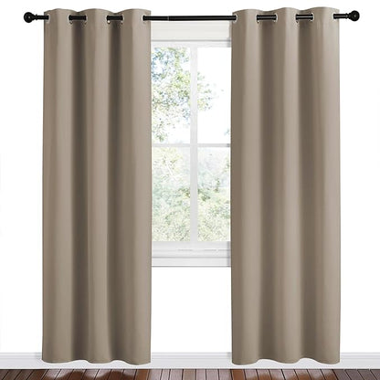 NICETOWN Taupe Room Darkening Curtains for Kitchen, Set of 2, 42 inches Wide by 78 inches Long, Window Treatment Thermal Insulated Solid Grommet Room Darkening Curtains/Drapes for Bedroom