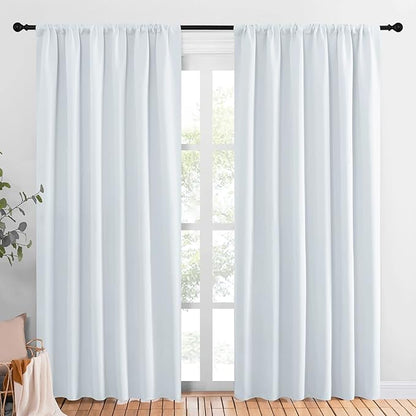 NICETOWN Bedroom Window Curtain Panels - Window Treatment Thermal Insulated Rod Pocket Room Darkening Curtains/Drapes for Patio Door (Greyish White, 2 Panels, 70 in x 84 in (W x L))