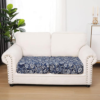 hyha Printed Couch Cushion Covers, Floral Sofa Covers Washable for 2 Cushion Couch, Stretch Pattern Outdoor Cushion Covers for Patio Furniture with Elastic Bottom(2 Packs, Baroque)