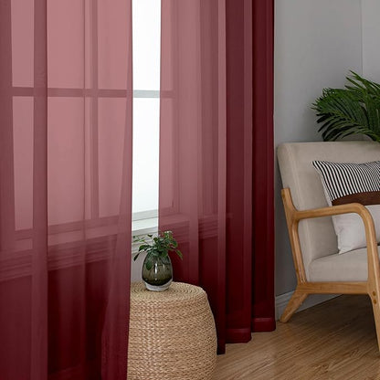 OWENIE Sheer Curtains, Sheer Curtains 78 inch Length 2 Panels Set, Rod Pocket Voile Fimly Sheer Drapes for Living Room/Bedroom, 2pcs, Each 42" W x 78" L, Burgundy