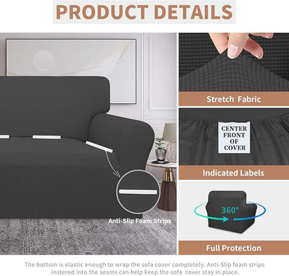 Easy-Going 100% Waterproof Chair Couch Cover, Dual Waterproof Sofa Cover, Stretch Jacquard Sofa Slipcover, Leakproof Furniture Protector for Kids, Pets, Dog and Cat (Chair, Dark Gray)