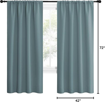 NICETOWN Greyish Blue Blackout Curtains Panels for Window, Thermal Insulated Rod Pocket Blackout Drapes/Draperies for Living Room (2 Panels, W42 x L72 inches)