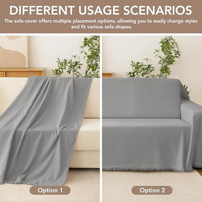 Couch Cover for Dogs, Boho Sofa Covers for 3 Cushion Couch, Chenille Sofa Slipcover for Pets Washable, L-Shape Sectional Couch Loveseat Cover Soft Throw Blankets with Tassels(71x134,Grey)