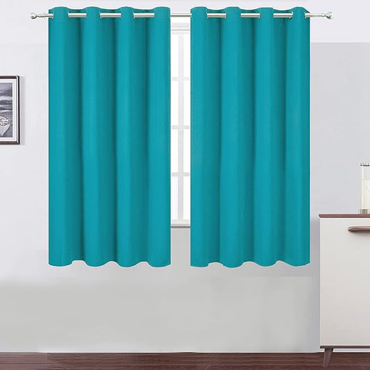 LEMOMO Teal Blackout Curtains 66 x 63 Inch Length/Set of 2 Curtain Panels/Thermal Insulated Room Darkening Blackout Curtains for Bedroom