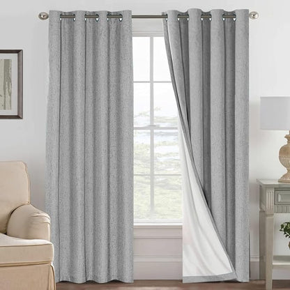 H.VERSAILTEX Linen Curtains 100% Blackout Curtains for Bedroom 102 inch Long Full Light Blocking Nature Linen Blended Window Curtains for Living Room Nickel Grommet (2 Panels, Dove Gray)