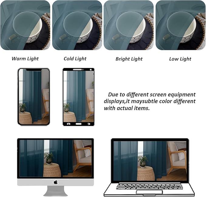 Chyhomenyc Stone Blue Sheer Valances for Windows - Light Filtering Small Kitchen Curtains, Rod Pocket Short Top Window Treatment Decor for Living Room Bathroom Basement, 42Wx16L inches, 2 Panels