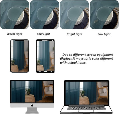Chyhomenyc Stone Blue Sheer Valances for Windows - Light Filtering Small Kitchen Curtains, Rod Pocket Short Top Window Treatment Decor for Living Room Bathroom Basement, 42Wx16L inches, 2 Panels