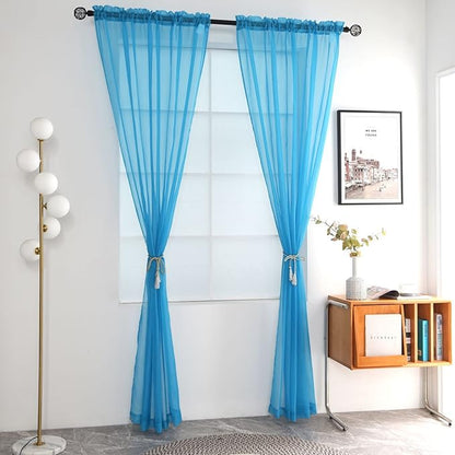 SpaceDresser Sheer Voile Window Treatment Rod Pocket Curtain Panels for Kitchen Bedroom Living Room Drapes Sunlight Filtering Privacy Semi Home Decor Assorted Colors Sizes (Cyan Blue, 52 W x 54 L)