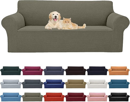 Cupuamon 2026 New Stretch Oversized Sofa Slipcovers Couch Sofa Cover for 4 Seater Furniture Protector Covers with Elastic Bottom Jacquard Fabric Small Checks for Pets, Kids - Khaki