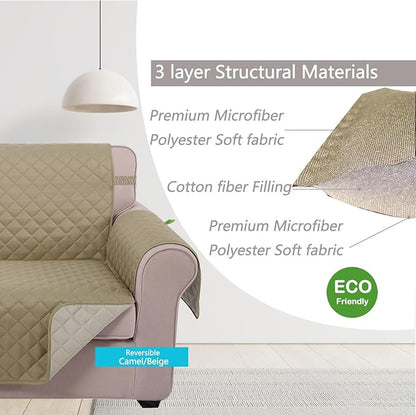 U-NICE HOME Loveseat Sofa Cover Reversible Couch Cover for Dogs with Elastic Straps Water Resistant Furniture Protector for Pets Couch Cover for 2 Cushion Couch (Loveseat, Light Camel/Beige)