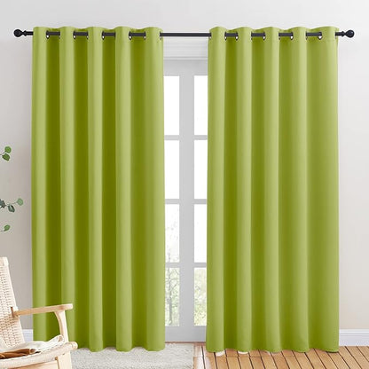 NICETOWN Room Darkening Draperies Window Curtain Panels, Fresh Green, 2 Panels, W60 x L84 -inch, Thermal Insulated Grommet Room Darkening Curtains for Bedroom