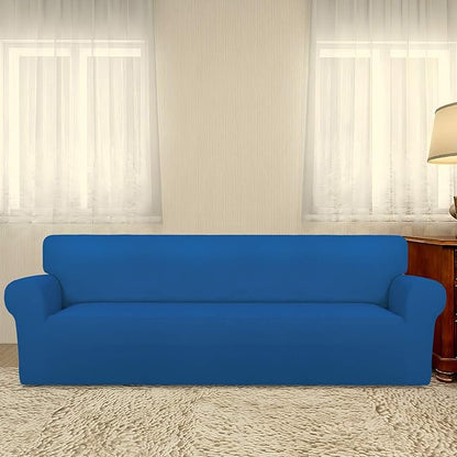 PureFit Super Stretch 4 Seater Sofa Slipcover – Spandex Non Slip Soft Couch Sofa Cover, Washable Furniture Protector with Non Skid Foam and Elastic Bottom for Kids, Pets （XX Large, Classic Blue）