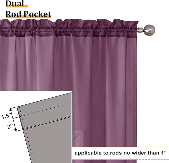 Aiyufeng Plum Purple Sheer Curtains 84 Inches Long 2 Panels, Solid Voile Top Dual Rod Pockets Stylish Breathable Drapes Window Treatment for Kid's Room/Bedroom/Living Room, 40W x 84L inches