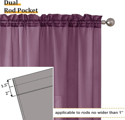 Aiyufeng Plum Purple Sheer Curtains 84 Inches Long 2 Panels, Solid Voile Top Dual Rod Pockets Stylish Breathable Drapes Window Treatment for Kid's Room/Bedroom/Living Room, 40W x 84L inches