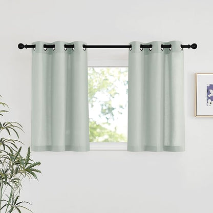 NICETOWN Sage Green Linen Kitchen Window Curtains Over Sink, Grommet Thick Linen Sage Green Short Window Treatments Privacy Assured with Light Filtering for Bedroom/Bathroom, W34 x L36, 2 Panels